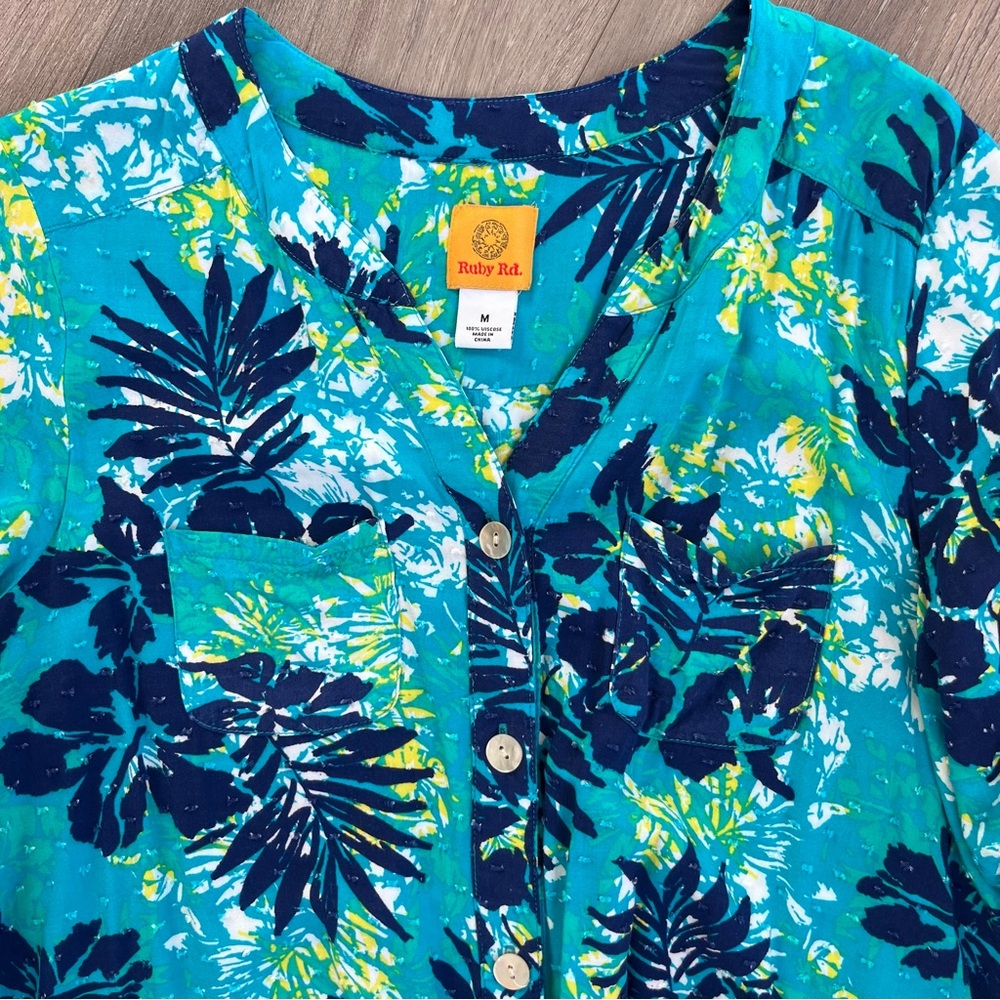Ruby Rd Tie Front Button Up Tropical Printed Shir… - image 4